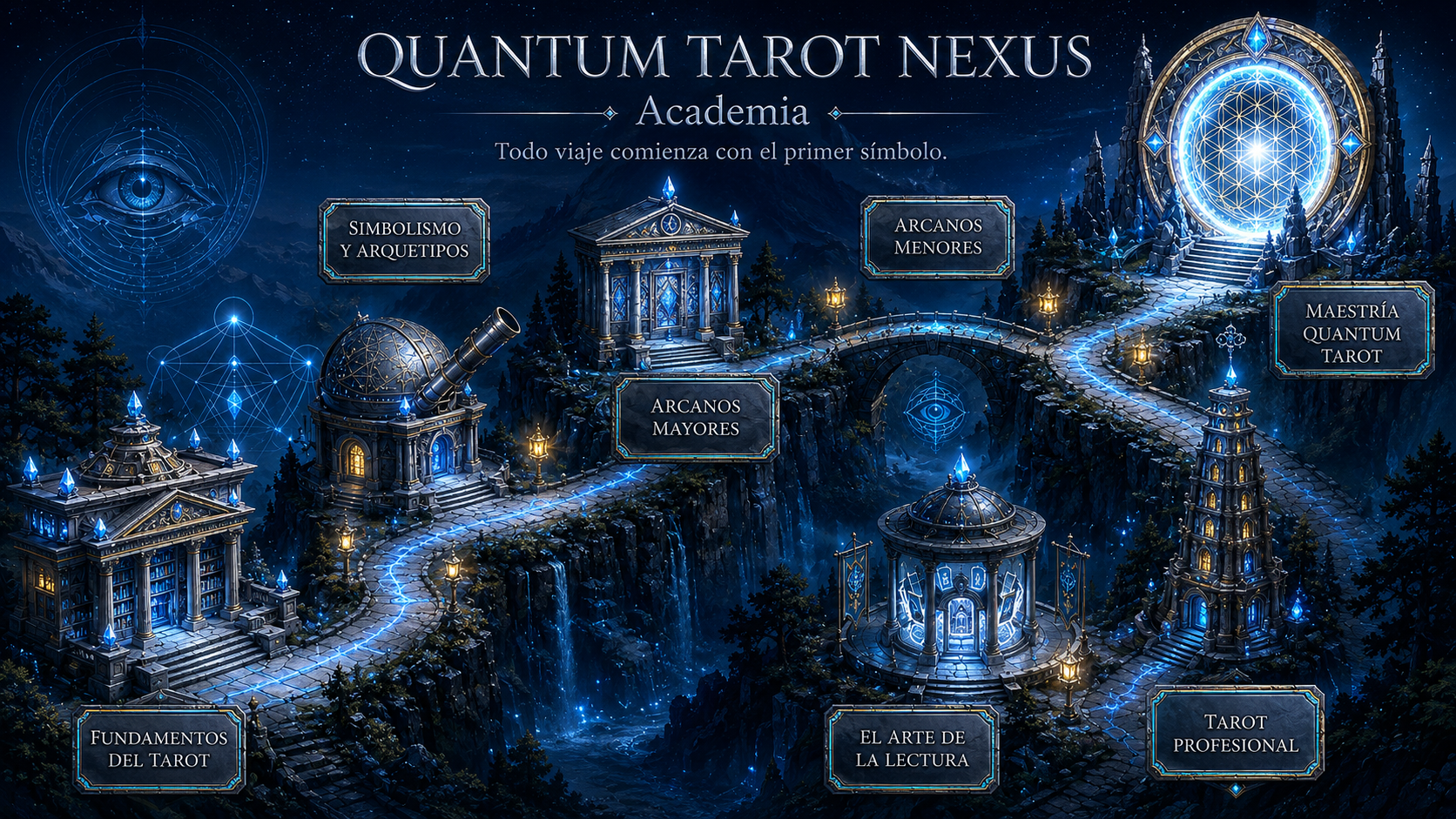Academia Quantum Tarot Nexus con siete niveles de aprendizaje